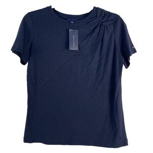 Tommy Hilfiger Women's T shirt SP Navy Blue Twisted Detail Short Sleeve